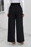 High Waist Ruched Pocketed Wide Leg Pants - Trendsi