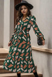 Printed Tied Pocketed Lantern Sleeve Dress - Trendsi
