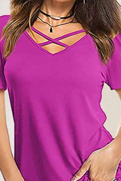 Crisscross Short Sleeve T-Shirt - Trendsi - Flyclothing LLC