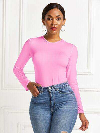 Round Neck Long Sleeve Bodysuit - Trendsi - Flyclothing LLC