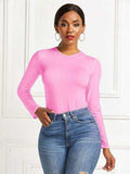 Round Neck Long Sleeve Bodysuit - Trendsi - Flyclothing LLC
