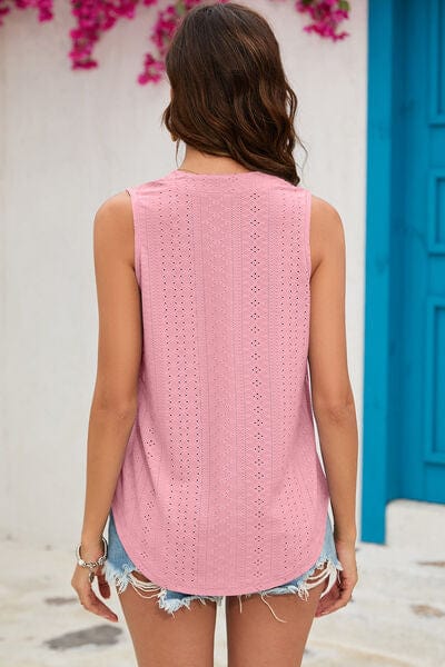 Eyelet Notched Sleeveless Top - Trendsi