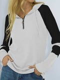 Waffle-knit Raglan Sleeve Zipper Front Hoody - Trendsi - Flyclothing LLC