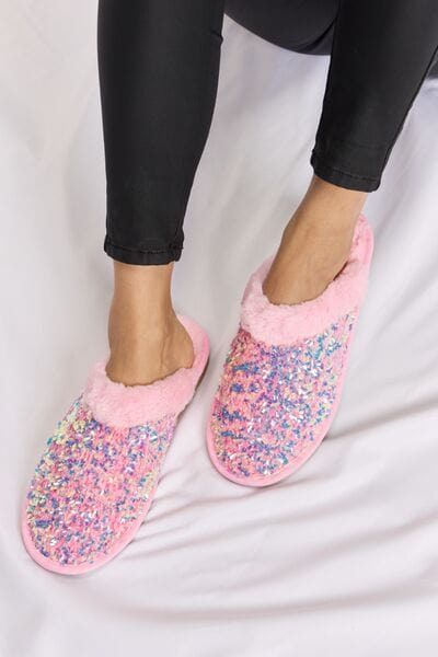 Forever Link Sequin Plush Round Toe Slippers - Trendsi