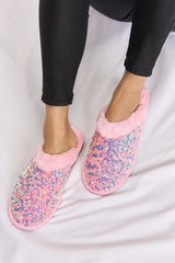 Forever Link Sequin Plush Round Toe Slippers - Trendsi