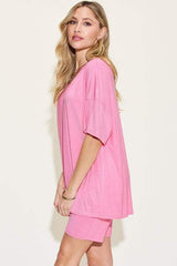 Basic Bae Full Size V-Neck Drop Shoulder Short Sleeve T-Shirt and Shorts Set - Trendsi - Flyclothing LLC