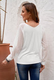 Sheer Striped V-Neck Top - Trendsi