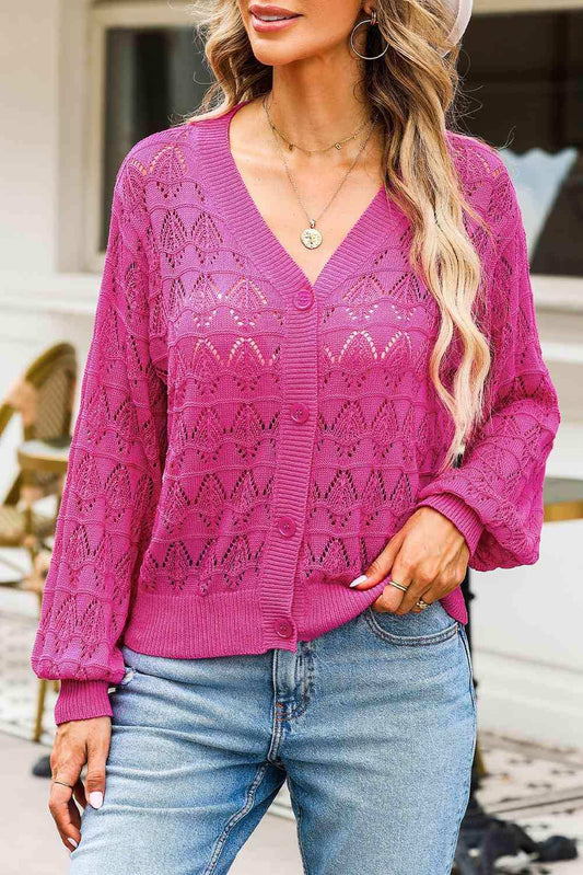 Openwork V-Neck Cardigan - Trendsi - Flyclothing LLC