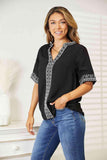 Double Take Embroidered Notched Neck Top - Trendsi
