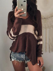 Striped V-Neck Long Sleeve Sweater - Flyclothing LLC