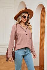Half-Button Dropped Shoulder Hoodie - Trendsi