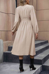 V-Neck Buttoned Slit Dress - Trendsi - Flyclothing LLC