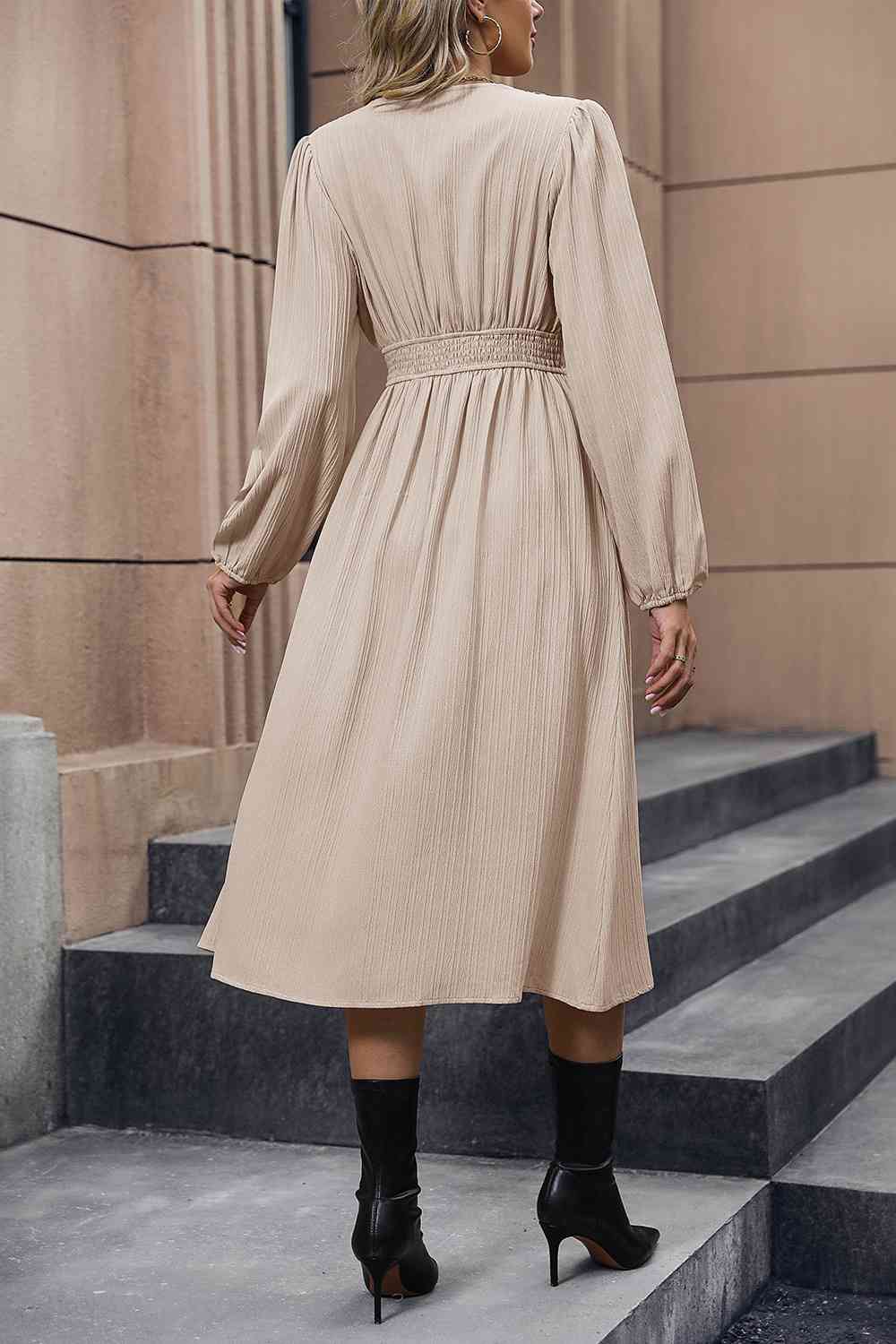 V-Neck Buttoned Slit Dress - Trendsi - Flyclothing LLC