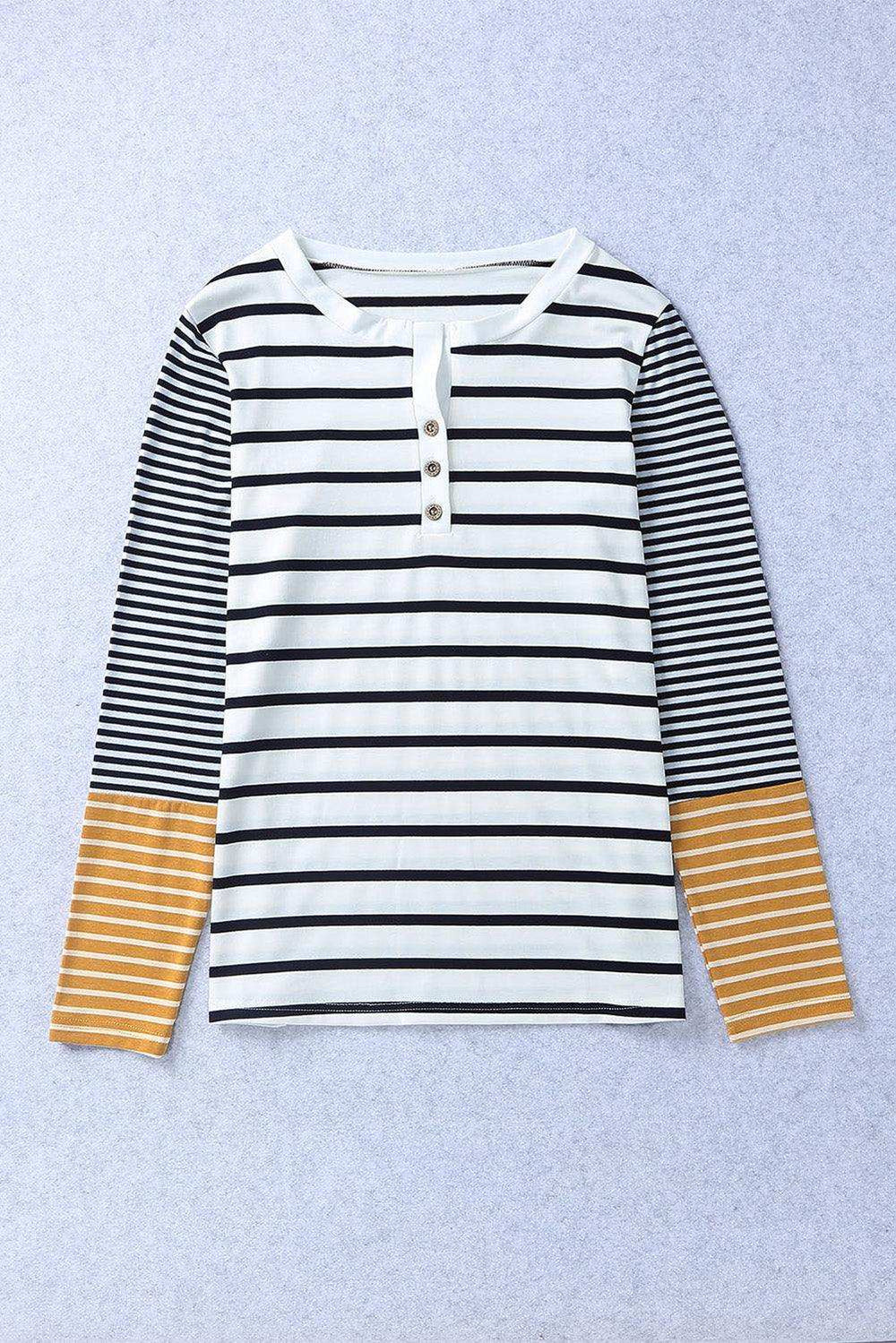 Striped Buttoned Long Sleeve Top - Trendsi - Flyclothing LLC