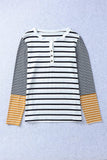 Striped Buttoned Long Sleeve Top - Trendsi - Flyclothing LLC