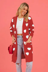 Heart Graphic Open Front Cardigan with Pockets - Trendsi - Flyclothing LLC