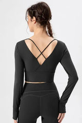 Square Neck Crisscross Active T-Shirt - Trendsi - Flyclothing LLC