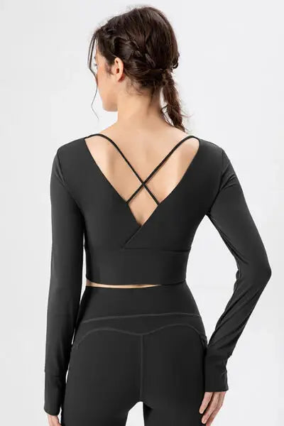 Square Neck Crisscross Active T-Shirt - Trendsi - Flyclothing LLC