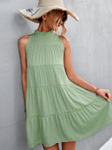 Tie Back Mock Neck Tiered Dress - Trendsi - Flyclothing LLC