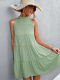 Tie Back Mock Neck Tiered Dress - Trendsi - Flyclothing LLC