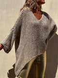 Contrast V-Neck Long Sleeve Sweater - Trendsi - Flyclothing LLC
