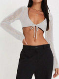 Openwork Tied Dropped Shoulder Cardigan - Trendsi - Flyclothing LLC
