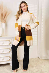 Woven Right Color Block Dropped Shoulder Cardigan - Trendsi - Flyclothing LLC
