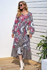 Leopard Ruffle Trim V-Neck Printed Dress - Trendsi - Flyclothing LLC