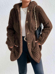 Button Down Hooded Coat - Trendsi