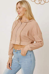 Waffle-Knit Drawstring Zip Up Hoodie - Trendsi - Flyclothing LLC