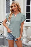 Eyelet Notched Short Sleeve T-Shirt - Trendsi - Flyclothing LLC