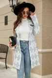 Printed Open Front Lapel Collar Cardigan with Pockets - Trendsi