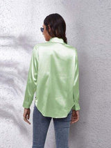 Button Up Collared Neck Long Sleeve Shirt - Trendsi - Flyclothing LLC
