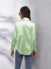 Button Up Collared Neck Long Sleeve Shirt - Trendsi