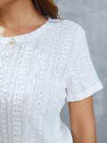 Openwork Short Sleeve Round Neck Top - Trendsi - Flyclothing LLC