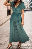 Surplice Tie Waist Short Sleeve Dress - Trendsi - Flyclothing LLC