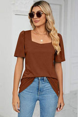 Square Neck Short Sleeve T-Shirt - Trendsi - Flyclothing LLC
