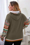 Plus Size Waffle-Knit Geometric Dropped Shoulder Hoodie - Trendsi - Flyclothing LLC