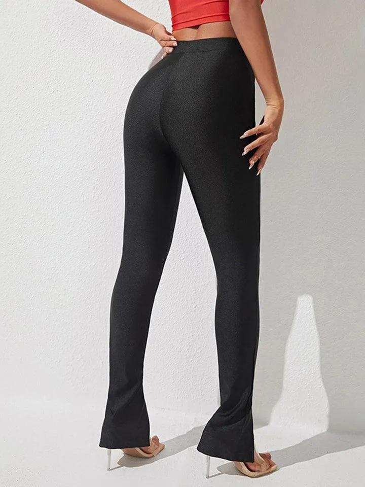 High Waist Slit Skinny Pants - Trendsi - Flyclothing LLC