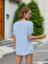 Ruched Short Sleeve V-Neck Blouse - Trendsi - Flyclothing LLC