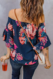 Printed Off-Shoulder Flounce Sleeve Top - Trendsi