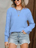 Openwork Round Neck Raglan Sleeve Sweater - Trendsi - Flyclothing LLC