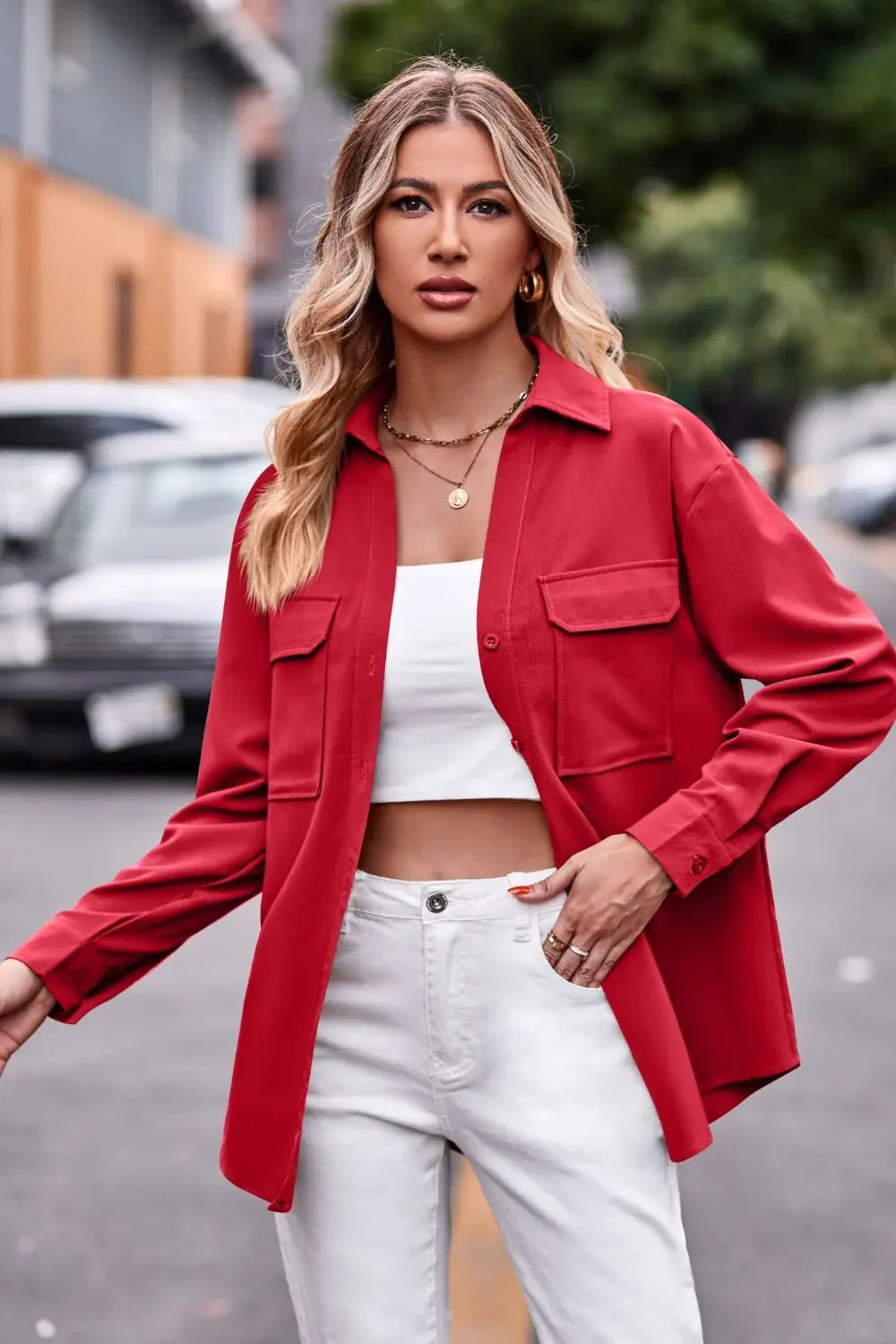 Dropped Shoulder Longline Shirt with Pockets - Trendsi - Flyclothing LLC