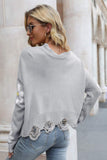 Flower Distressed Ribbed Trim Sweater - Trendsi