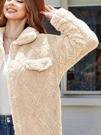 Texture Button Up Dropped Shoulder Coat - Trendsi - Flyclothing LLC