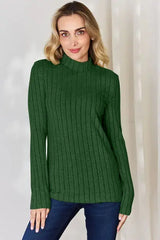 Basic Bae Full Size Ribbed Mock Neck Long Sleeve T-Shirt - Trendsi - Flyclothing LLC