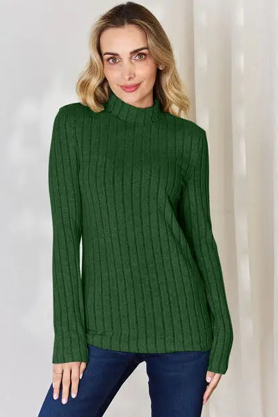 Basic Bae Full Size Ribbed Mock Neck Long Sleeve T-Shirt - Trendsi - Flyclothing LLC