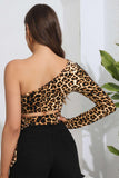 Leopard Cutout One-Shoulder Cropped Top - Trendsi