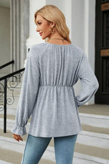 Round Neck Flounce Sleeve Blouse - Trendsi