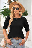 Round Neck Lantern Sleeve Blouse - Trendsi - Flyclothing LLC
